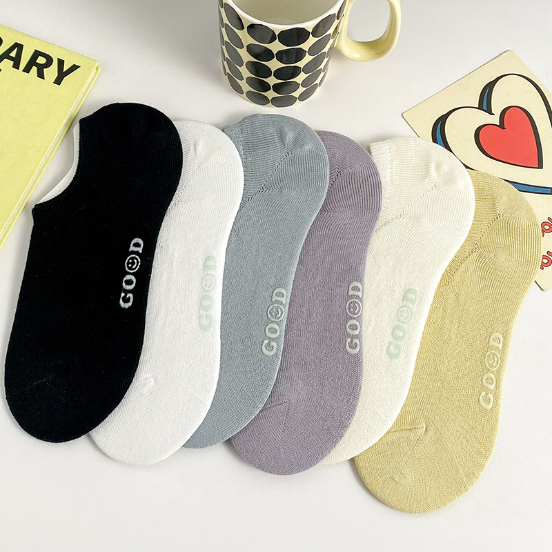 春夏季纯色女式隐形袜衬板百搭袜子清新少女袜糖果色短筒船袜超薄
