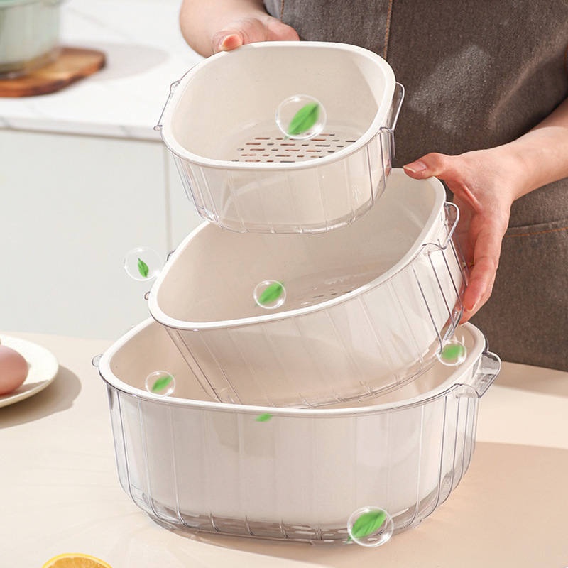 家用厨房沥水篮双层大容量果蔬滤水篮加大加深淘米提手洗菜篮