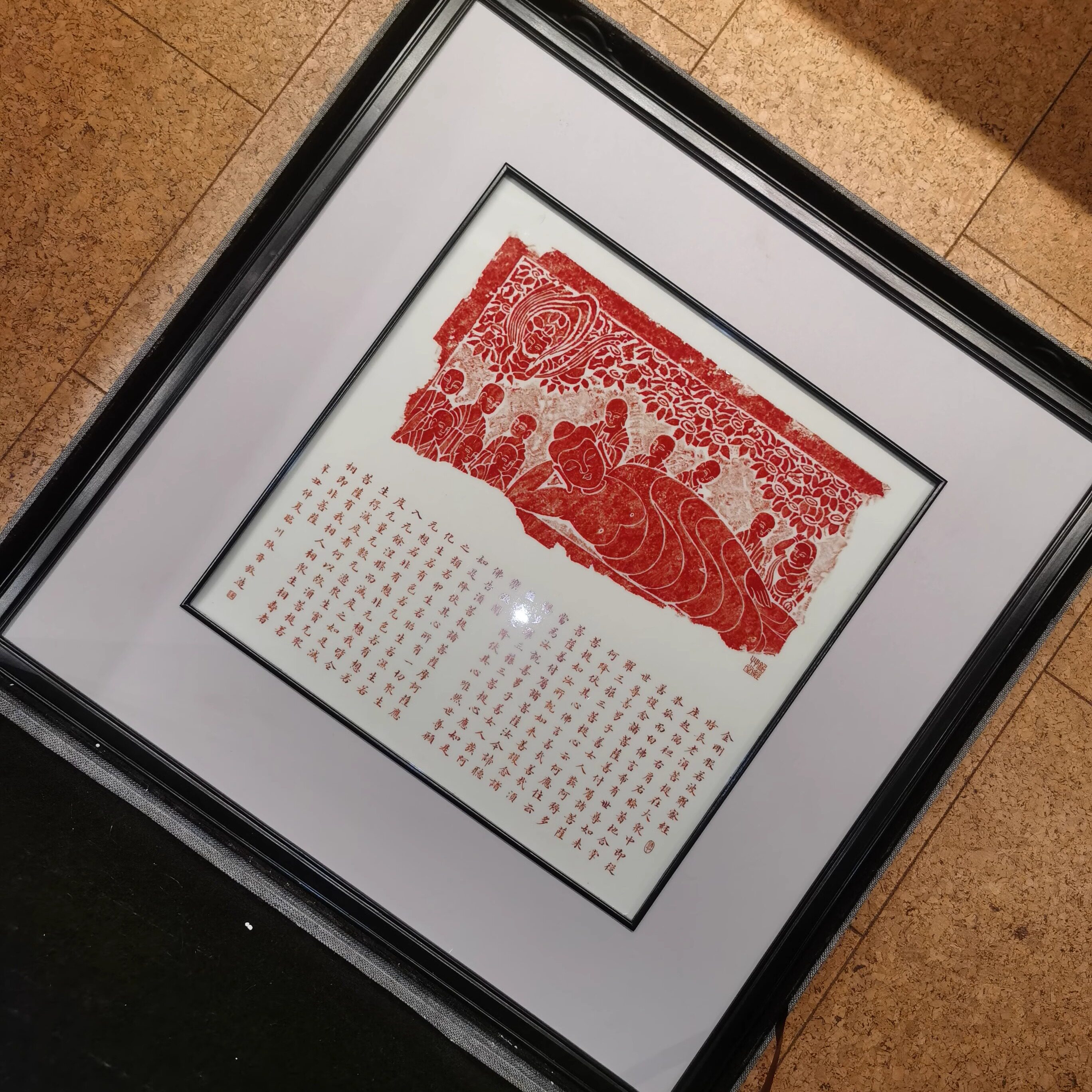 铭经草堂陈晋瓷板画 卧佛金刚经瓷板矾红拓片摆件名家柴窑收藏