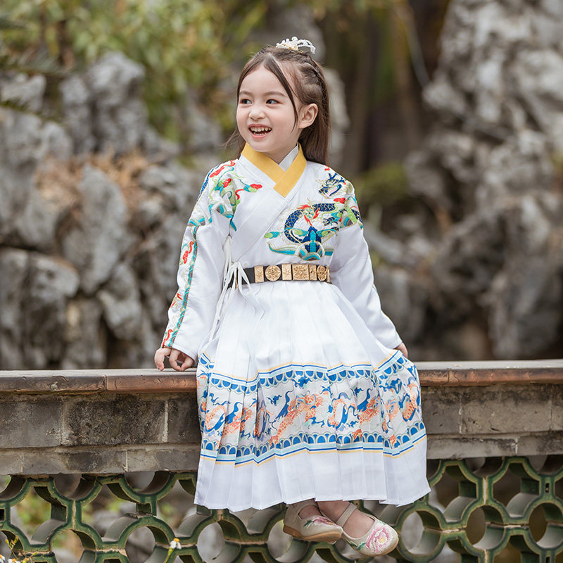 汉家小童传统汉服贴里睚眦男孩女孩古风女童装儿童演出服连衣裙秋