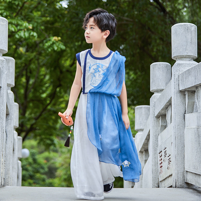 原创汉服男童夏装少爷服超仙中国风儿童古装唐装无袖男孩古风童装