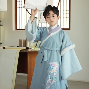 原创明制汉服男童冬款童装汉服加厚套装冬改良国风唐装拜年服男童