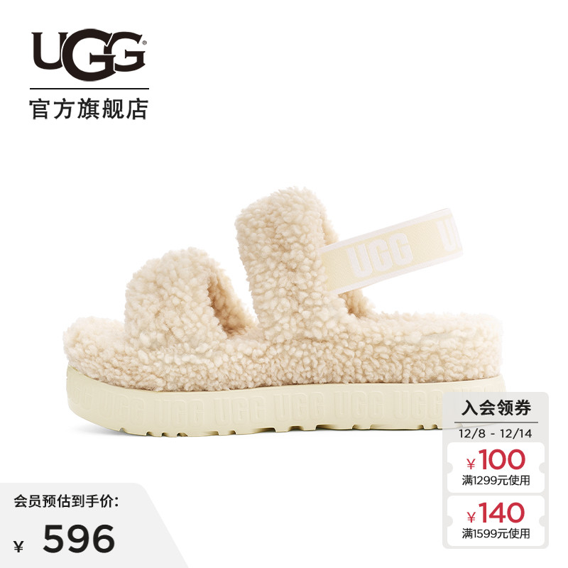 UGG舒适弹力束带茸茸凉鞋