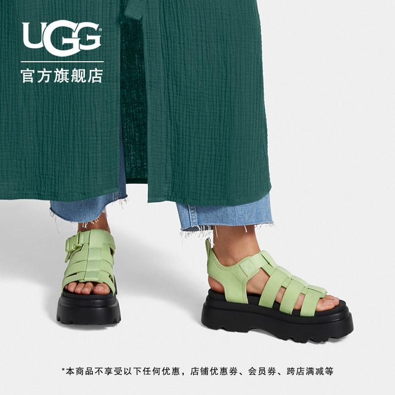 UGG厚底可调式脚踝束带搭扣凉鞋