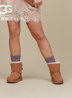 UGG秋冬女士舒适时尚纯色平底经典休闲蝴蝶结短靴雪地靴 1016501
