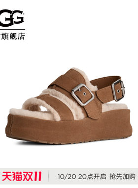 UGG舒适时尚松糕厚底毛毛凉鞋