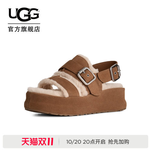 UGG舒适时尚松糕厚底毛毛凉鞋