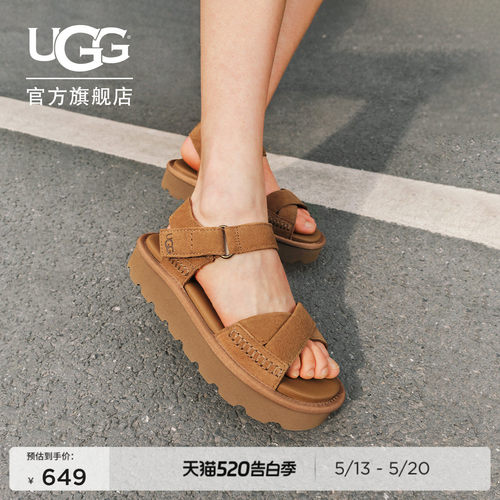 UGG厚底露趾魔术贴搭扣休闲凉鞋