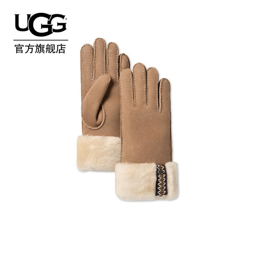 UGG徽标款保暖分指手套带袖口