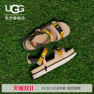 UGG夏季新款女士舒适时尚平底露趾魔术贴搭扣休闲金星凉鞋1180070