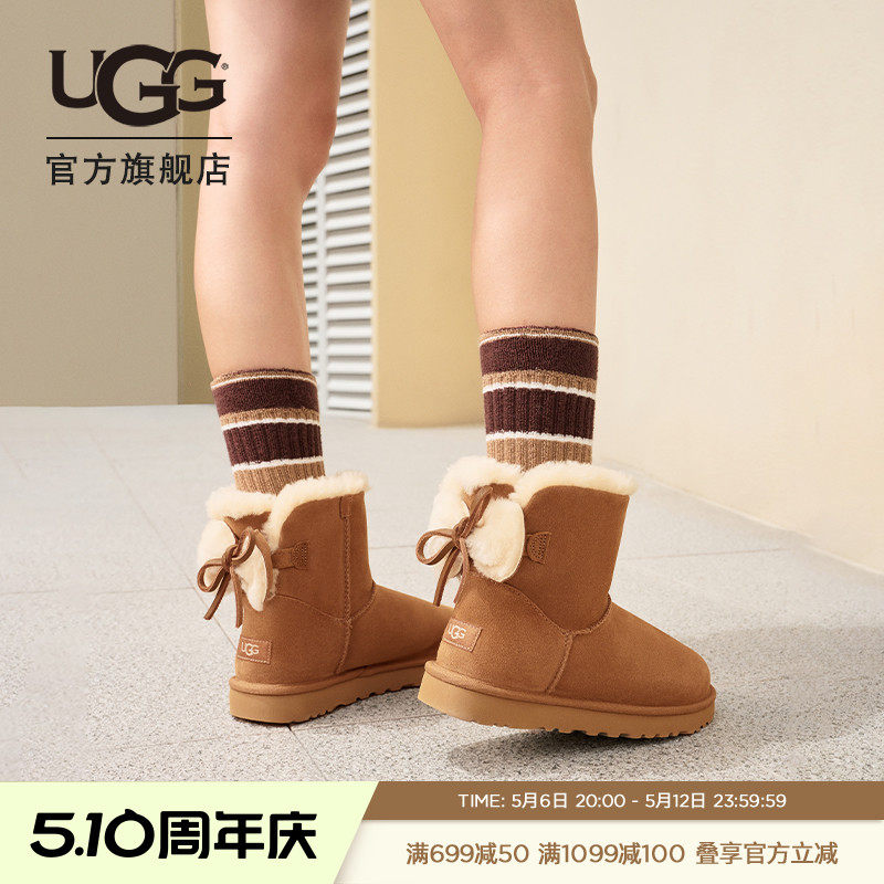 UGG双蝴蝶结款平底休闲雪地靴
