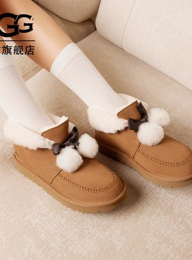 UGG冬季女士时尚舒适平底圆头蝴蝶结翻折鞋口懒人毛毛鞋 1153517
