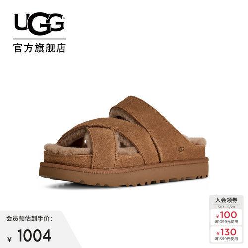UGG露趾交叉绑带款休闲毛毛拖鞋