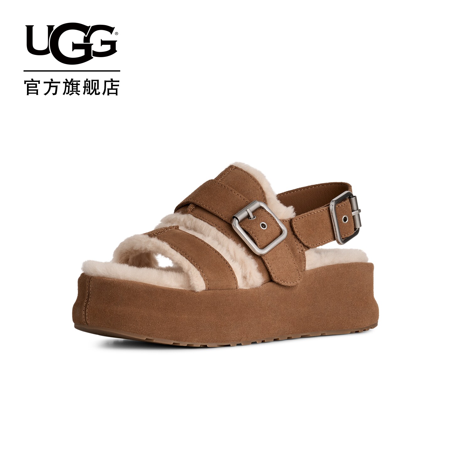 UGG舒适时尚松糕厚底毛毛凉鞋图片