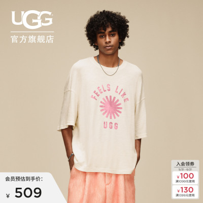 UGG纯色图案中性圆领休闲短袖T恤