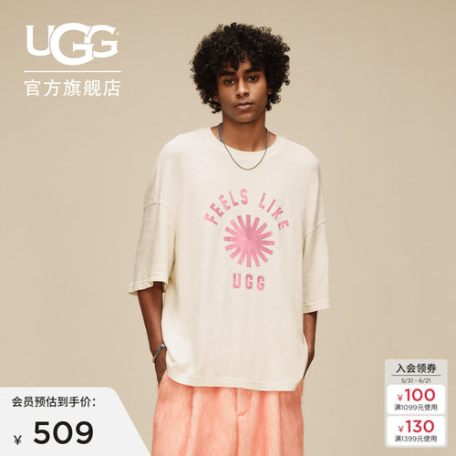 UGG纯色图案中性圆领休闲短袖T恤