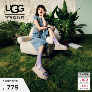 UGG夏季女士舒适时尚炫金系列厚底简约露趾魔术贴休闲凉鞋1152685