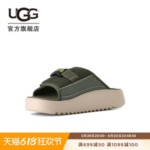 UGG夏季新款男士舒适时尚简约厚底露趾魔术贴休闲一字拖鞋1167871