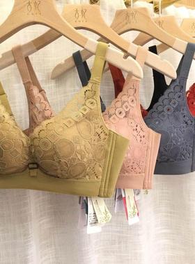 古妃小胸聚拢显大AB杯中厚杯无钢圈调整型收副乳蕾丝文胸罩内衣女