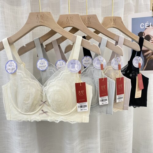 古妃兔耳水晶BC薄杯大胸显小软钢圈调整型收副乳蕾丝文胸内衣