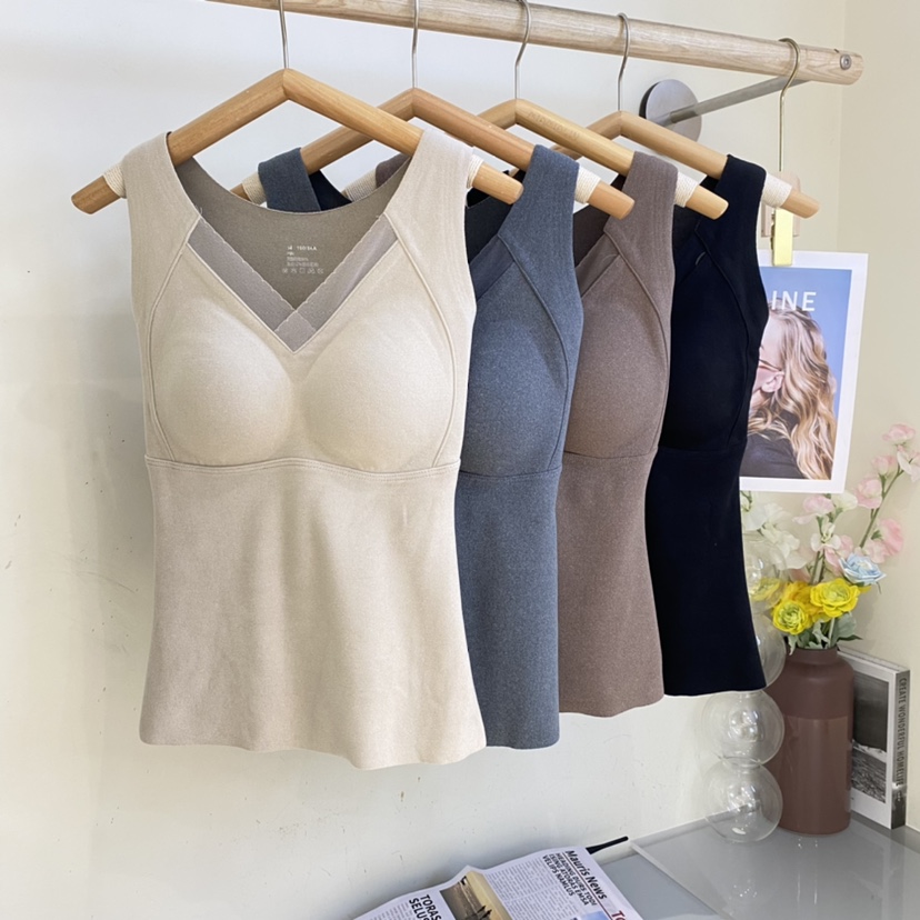 秋冬8803V领含石墨烯加绒磨毛发热保暖背心文胸一体杯打底内搭女