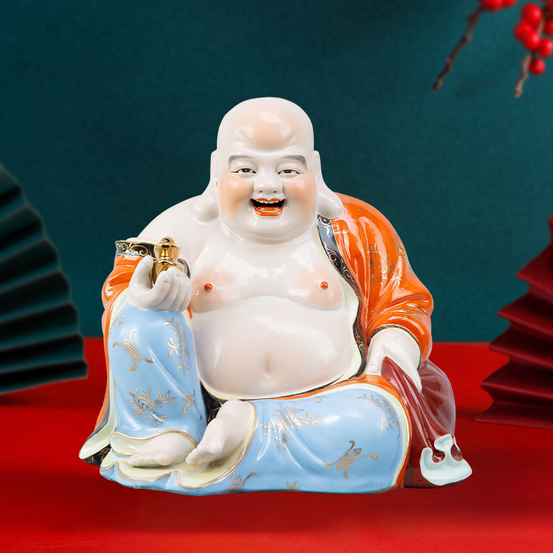 景德镇陶瓷弥勒佛寺庙摆件大肚弥勒佛佛像招财笑佛菩萨办公室家用