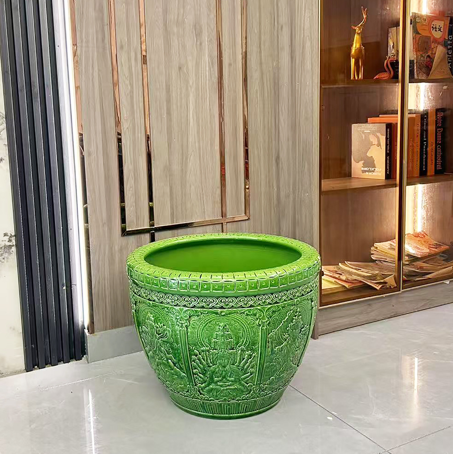 景德镇高端精雕瓷水缸金鱼缸荷花碗莲睡莲盆乌龟缸酒店甲鱼缸摆件