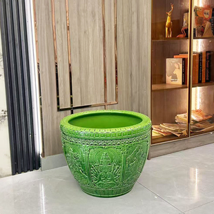 景德镇高端精雕瓷水缸金鱼缸荷花碗莲睡莲盆乌龟缸酒店甲鱼缸摆件