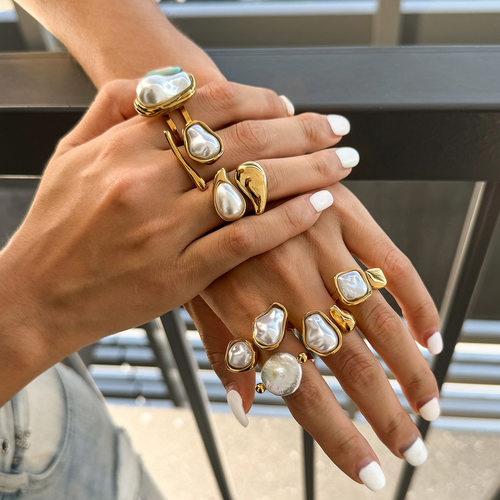 欧美钛钢珍珠戒指小众感不掉色手饰不锈钢饰品跨境rings