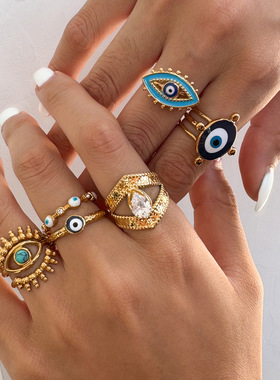 欧美恶魔之眼钛钢戒指小众感手饰不锈钢饰品女不掉色跨境