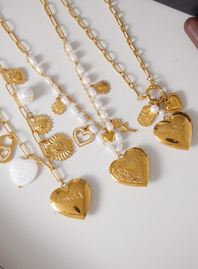 欧美不锈钢爱心项链感吊坠锁骨链钛钢项饰品跨境necklace