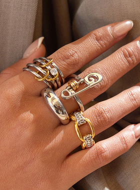 叠戴戒指钛钢不掉色指环韩系ins不锈钢跨境饰品欧美ring