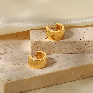 欧美INS几何型钛钢耳环时尚百搭耳饰18K金不锈钢光面宽面耳扣饰品