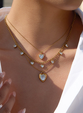 欧美钛钢爱心项链轻奢小众锁骨链不锈钢首饰跨境饰品女感