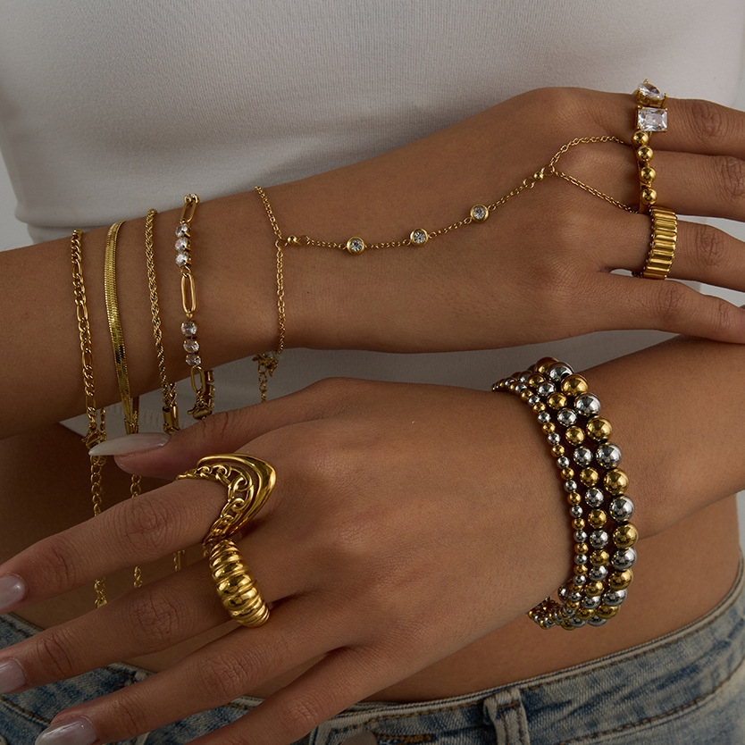 欧美钛钢锆石手链18k金不锈钢手串女感戒指女不掉色手饰