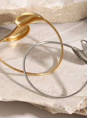 18k金不锈钢不规则水滴形开口手镯ins时尚大气感设计钛钢手镯