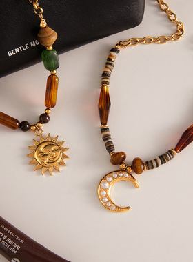 树脂串珠项链轻奢小众锁骨链胸链女不掉色不锈钢欧美跨境饰品