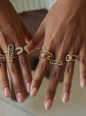 跨境原创设计回形针系列钛钢戒指不掉色首饰不锈钢饰品感