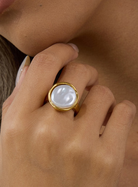 跨境贝珠戒指钛钢不掉色首饰轻奢感不锈钢饰品跨境rings