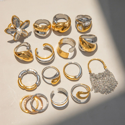 欧美不锈钢花朵戒指感ins指环首饰跨境饰品钛钢夸张rings