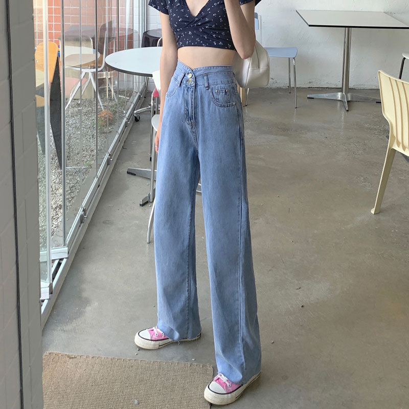Real price high waist jeans women's new loose and thin straight Pants Small wide leg pants fashion