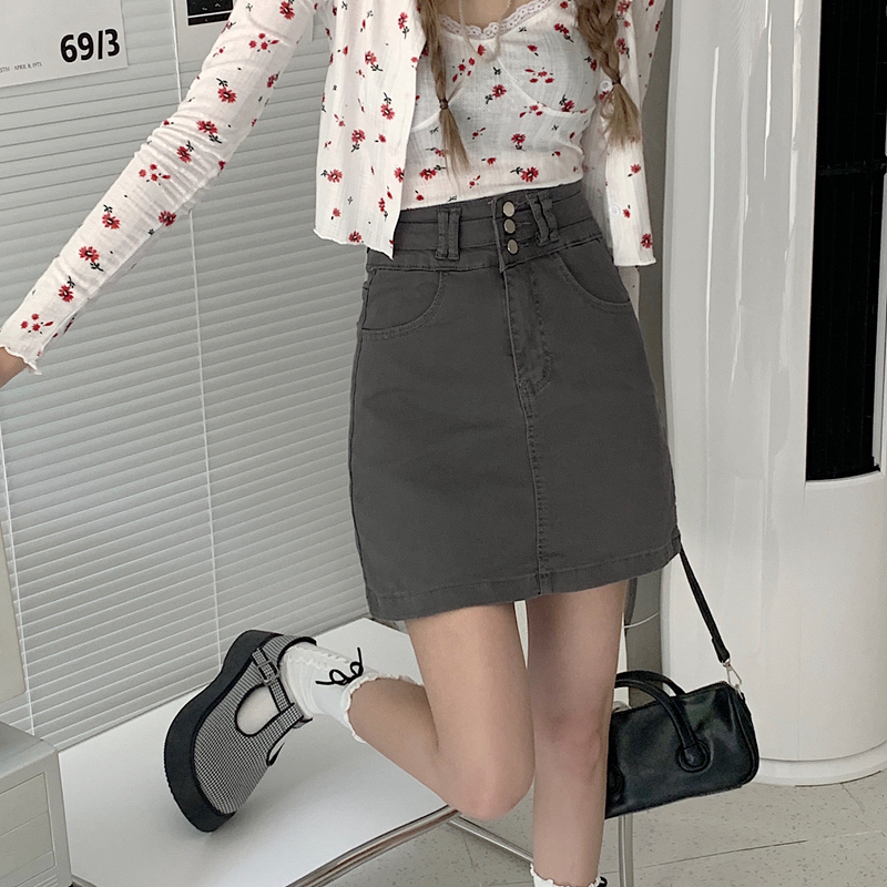 Real price: denim skirt women's elastic high waist slim A-line skirt