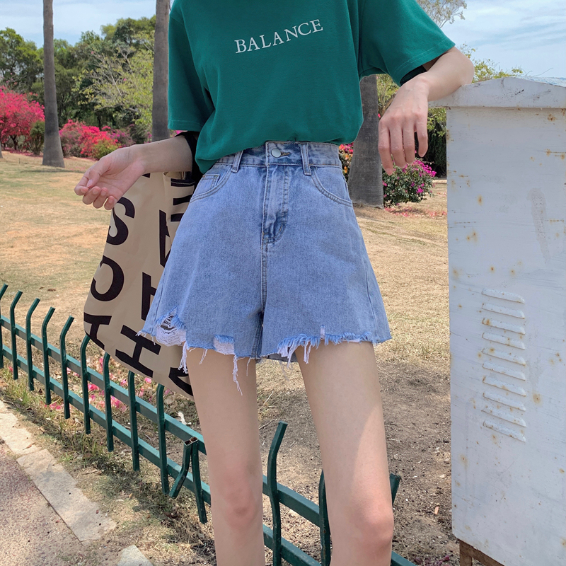 Small denim shorts women's summer new high waist slim loose wide leg A-line hot pants