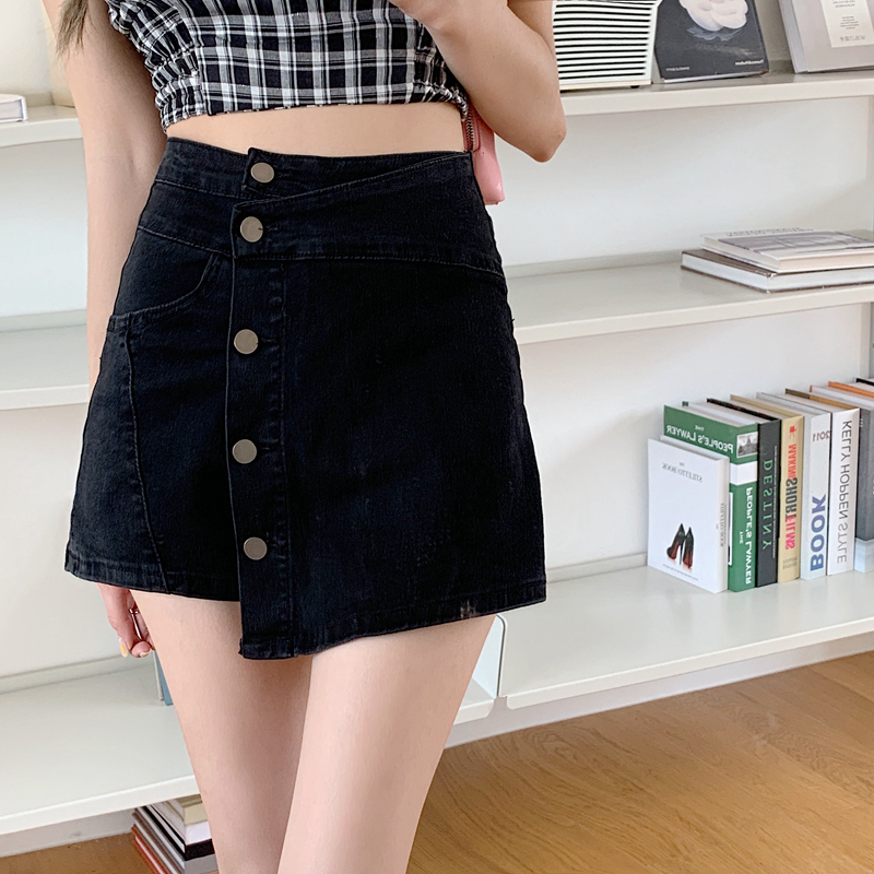 Real price ᦇ denim skirt women's high waist irregular A-line skirt design