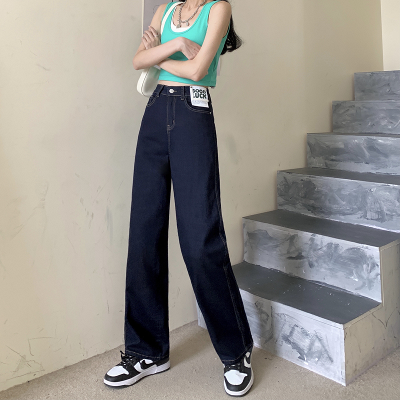 Real price ᦇ dark blue wide leg jeans women's new high waist slim and loose straight pants