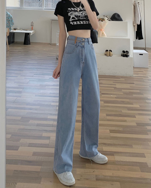 Real price ᦇ jeans women's straight tube loose new high waist drop small wide leg pants women's summer