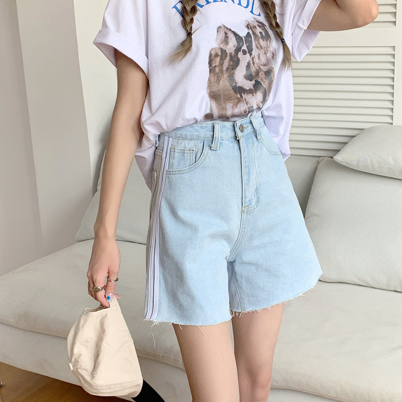 Real price ᦇ denim shorts women's 2021 summer new loose straight tube high waist show thin wide leg pants trend