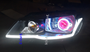 透镜天使眼LED日行灯氙气大灯 新捷达桑塔纳改装 适用于13 16款