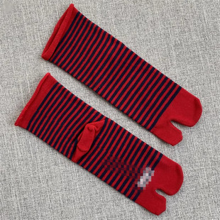 蛋蛋外贸袜子女分趾袜横杠条纹二趾袜女中筒袜卷边二指袜小众女袜