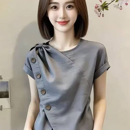 2026夏季爆款韩系气质简约灰色显瘦衬衫女装小众休闲百搭通勤上衣